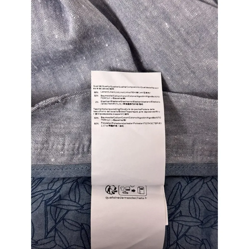 Hugo Boss Pants 38 x 30 Mens Blue Chambray Linen Cotton Blend Slim Trouser